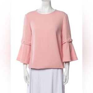Lela Rose Size 4 • Pink Wool Crewneck Bell Sleeve Blouse Top.